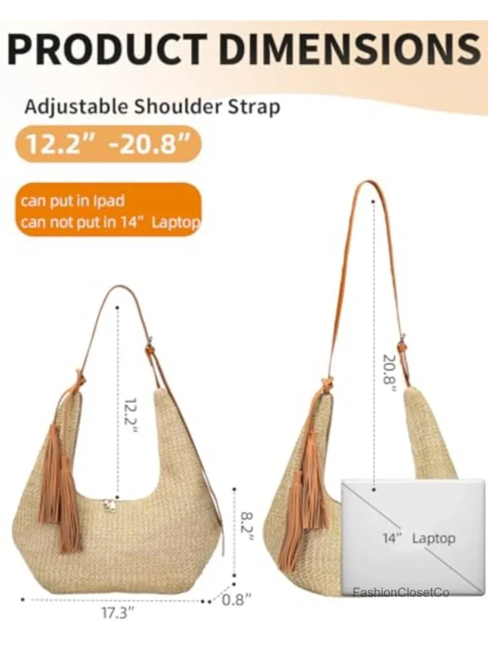 Straw Woven Hobo Tassel Crossbody Shoulder Bag Summer Beach